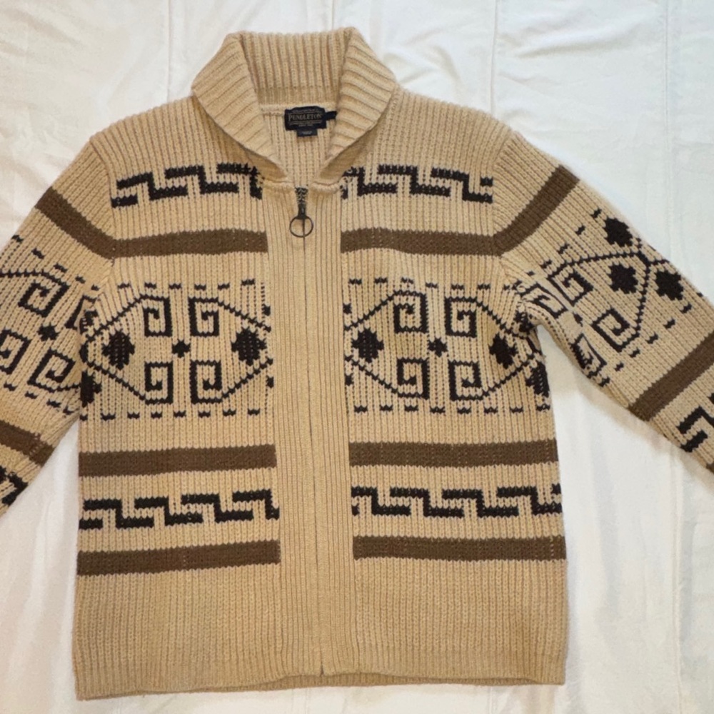 Pendleton Beige and Brown Geometric Zip Cardigan - image 1